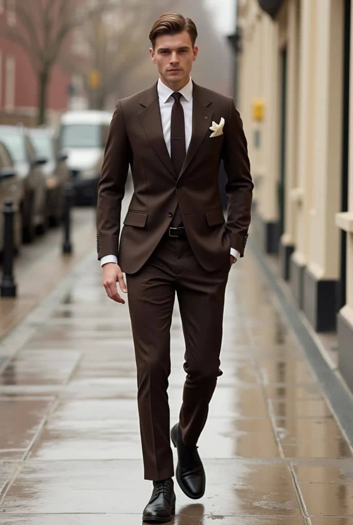 Brown business suit with tie custom tailored Koh Samui