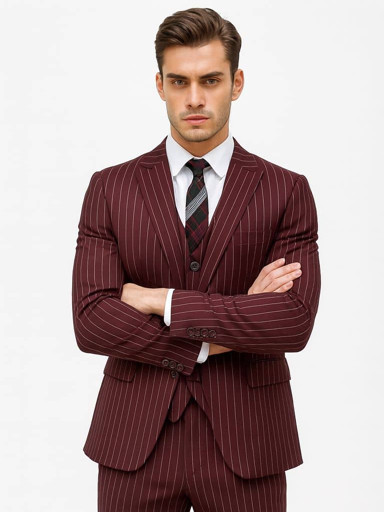 Red pinstripe suit bespoke tailor Koh Samui