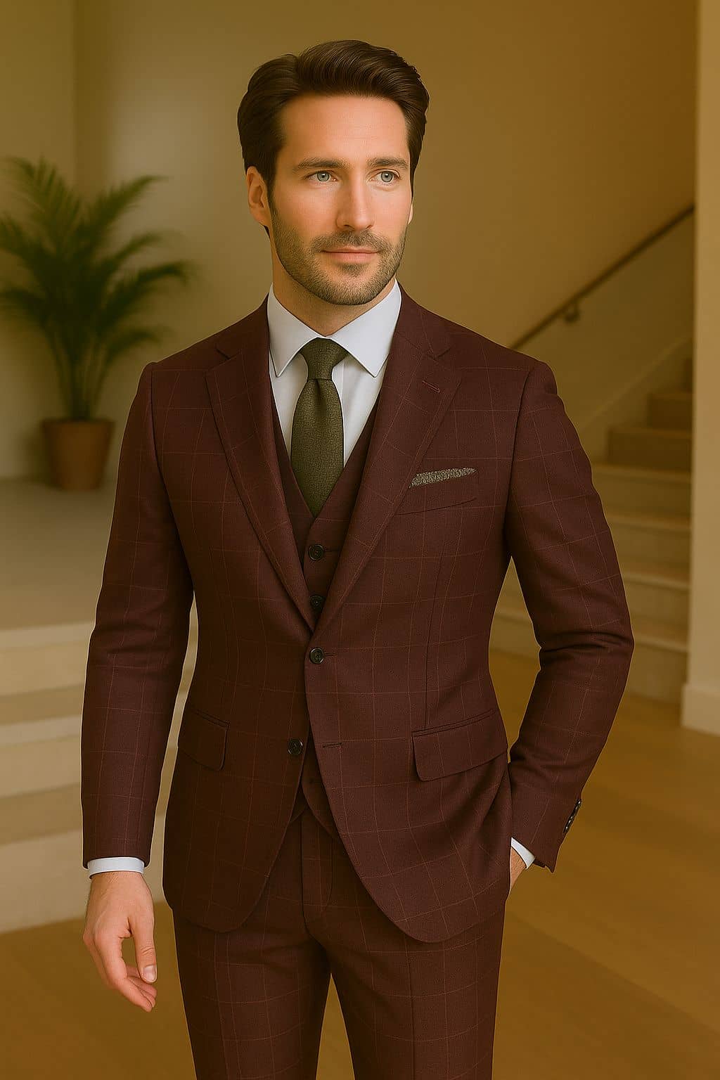Red check pattern suit custom made Koh Samui tailor