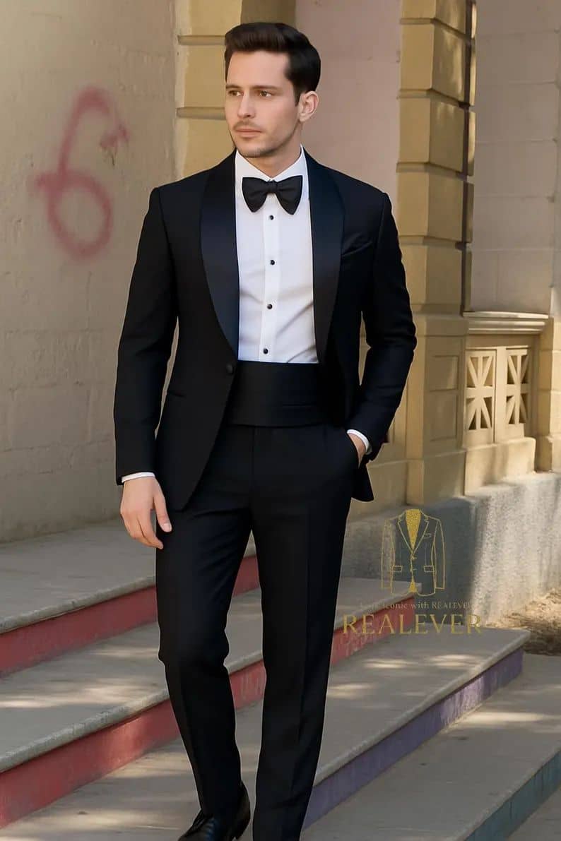Tuxedo details satin lapel luxury tailoring Koh Samui