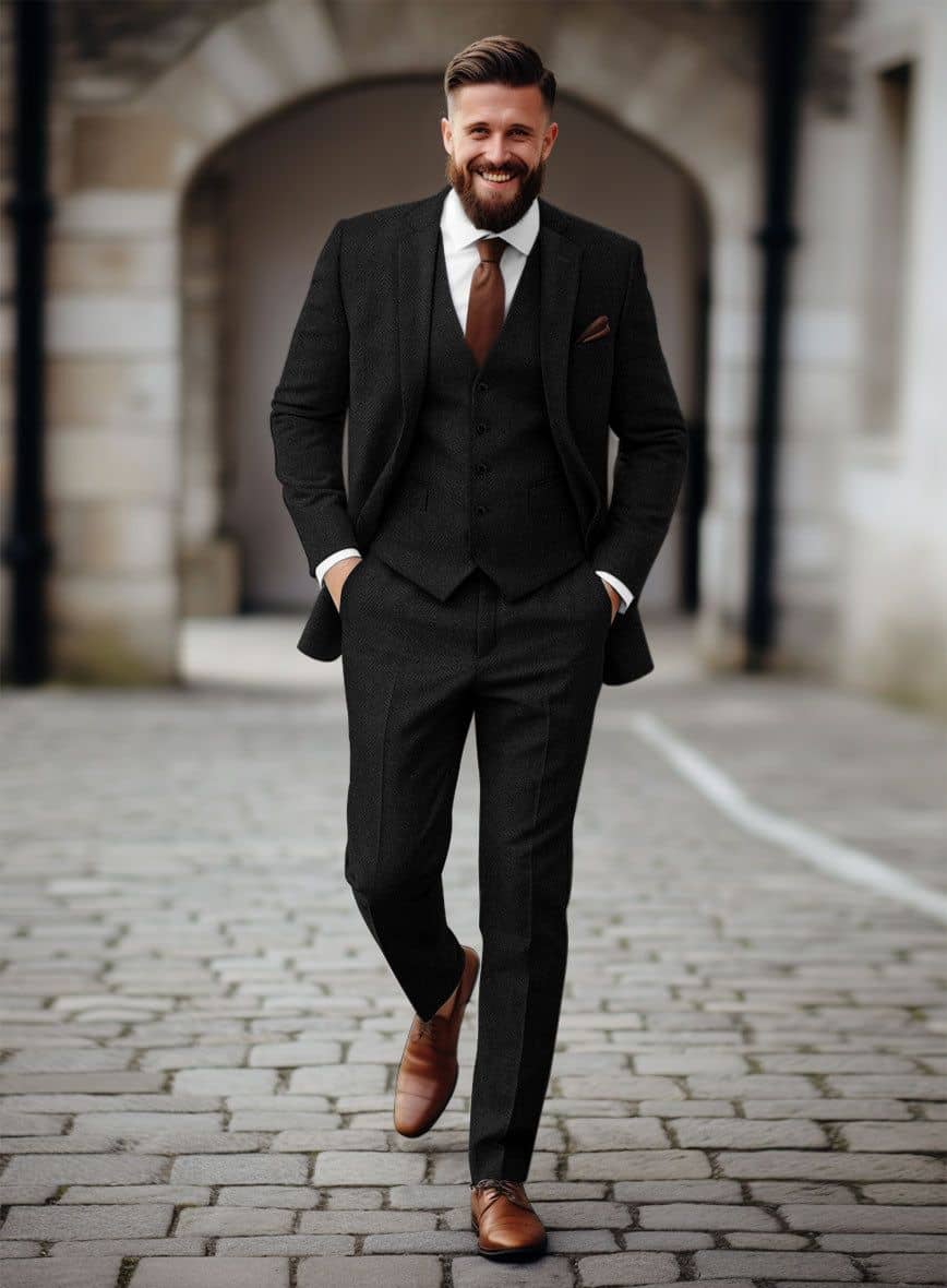 Black tweed suit tailored in Koh Samui Thailand