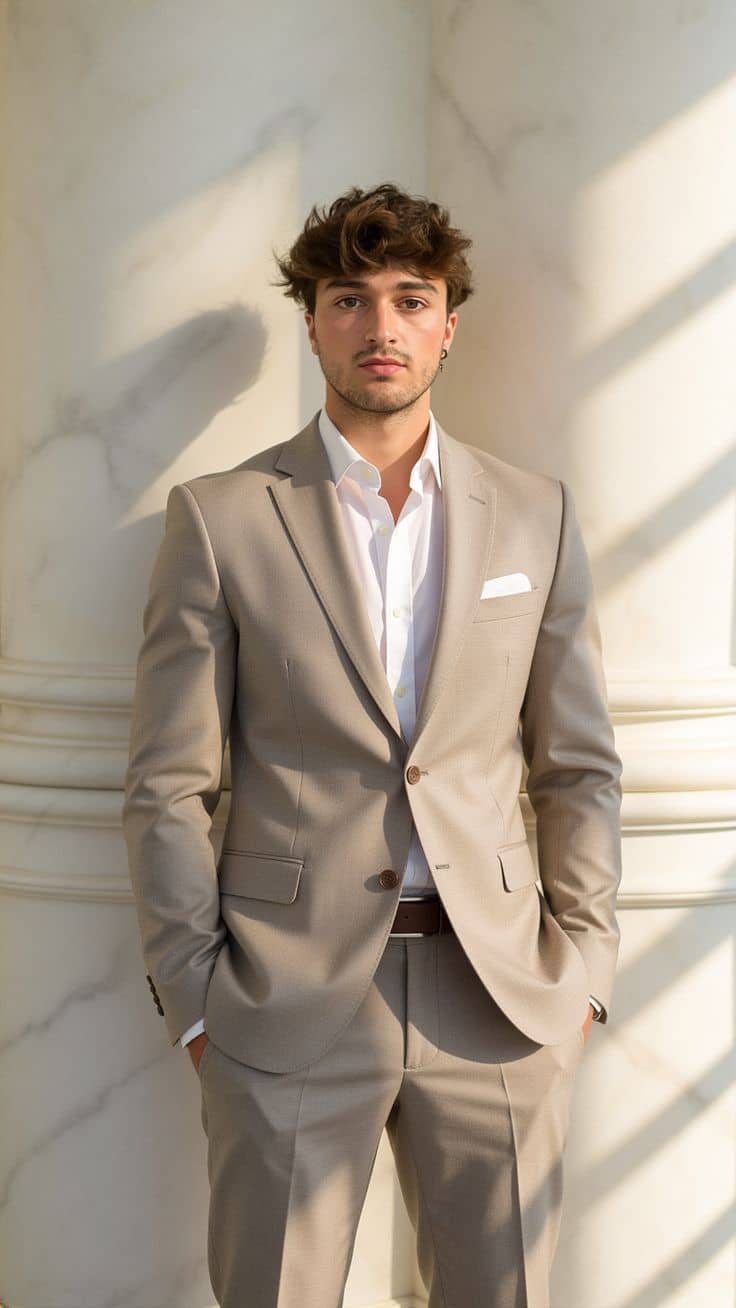 Off-white single-breasted suit custom made Koh Samui tailor