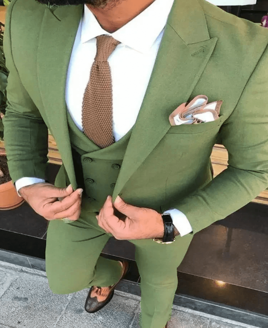 Green wedding suit with vest bespoke tailoring Koh Samui