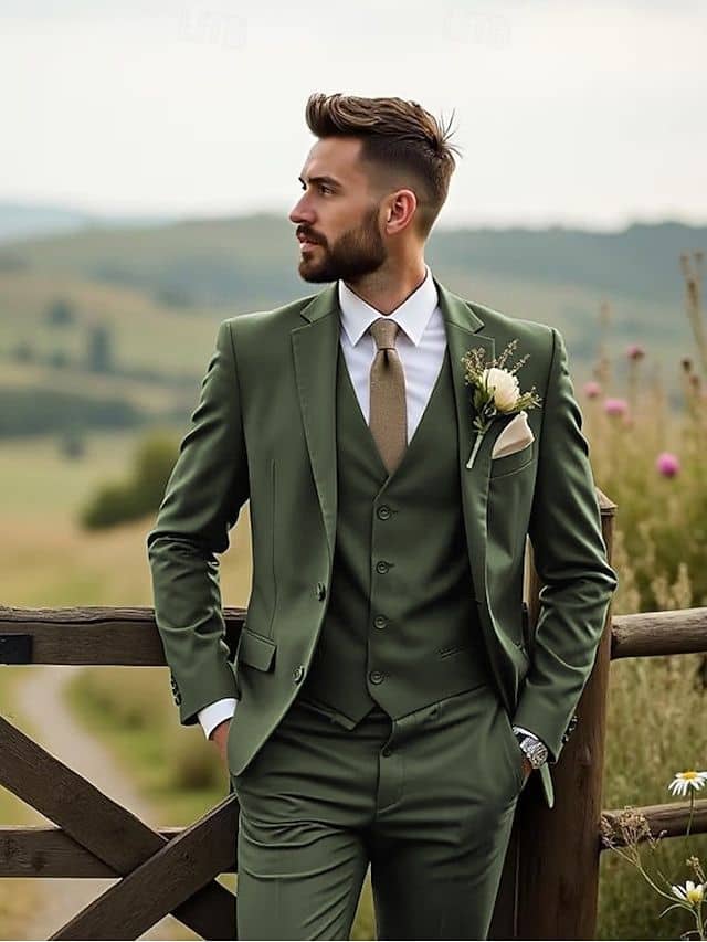 Green wedding suit with vest bespoke tailoring Koh Samui