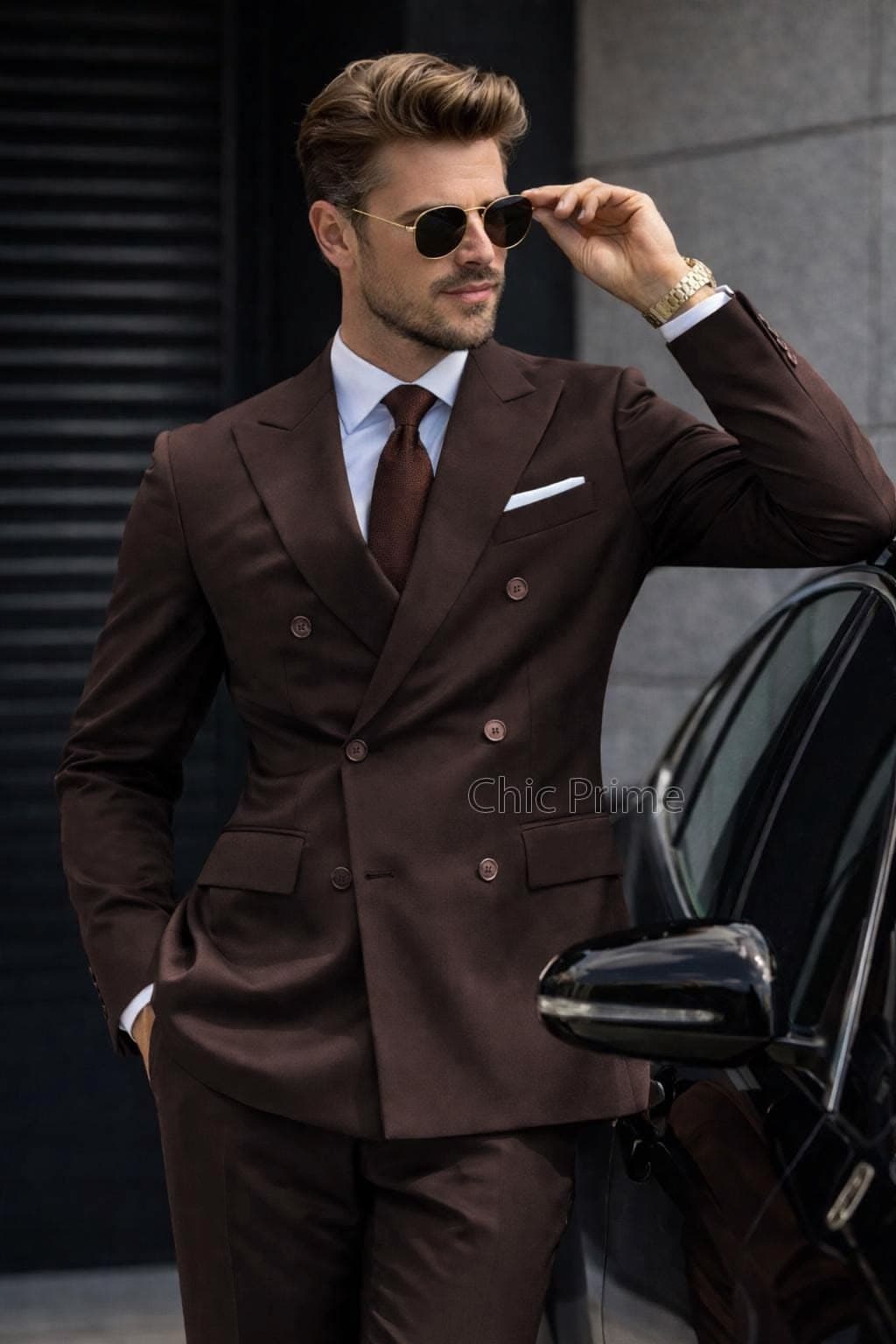 Gray check double-breasted suit custom tailor Koh Samui