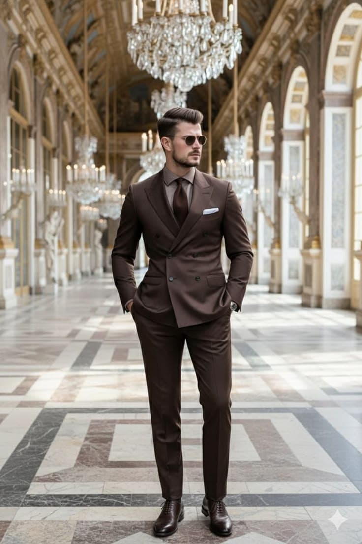 Light brown double-breasted suit fitted by tailor in Koh Samui