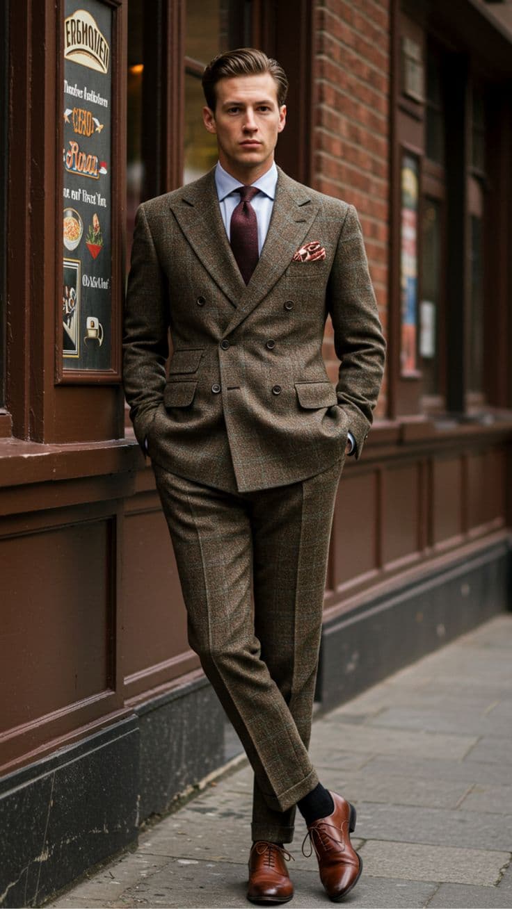 Classic brown tweed suit bespoke tailor Koh Samui