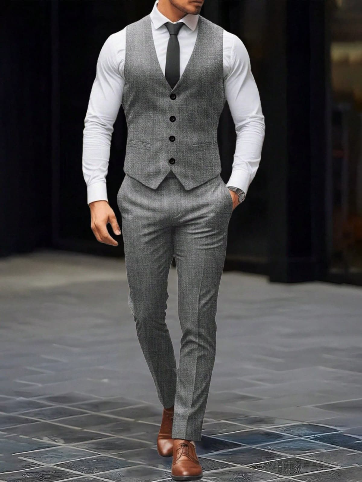 Gray bespoke waistcoat slim fit designed by Koh Samui tailor