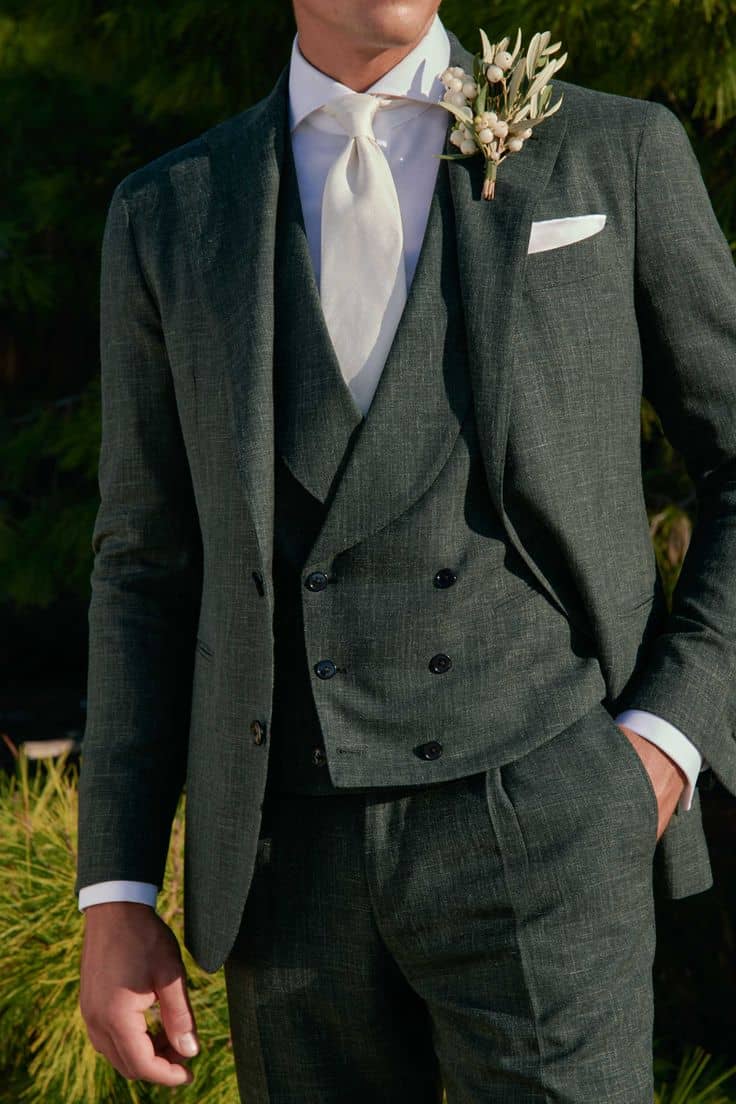 Green linen suit for beach wedding tailored in Koh Samui