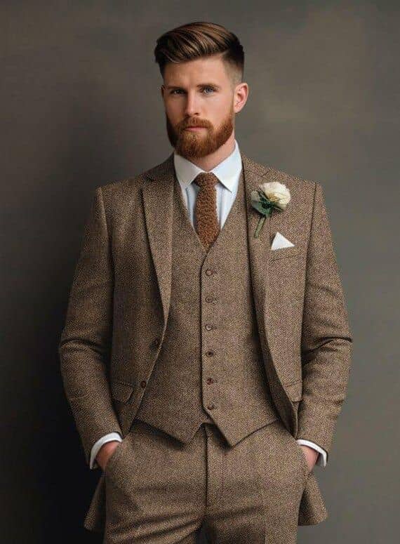 Brown tweed suit custom made by tailor in Koh Samui