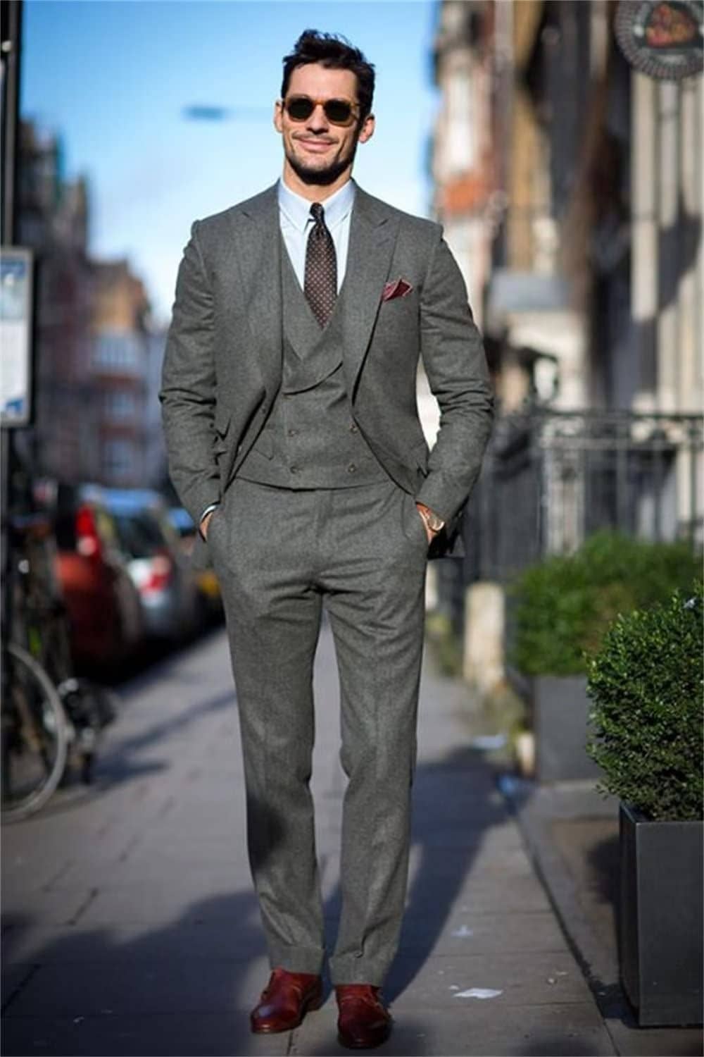 Soft gray tweed suit details luxury tailoring Koh Samui