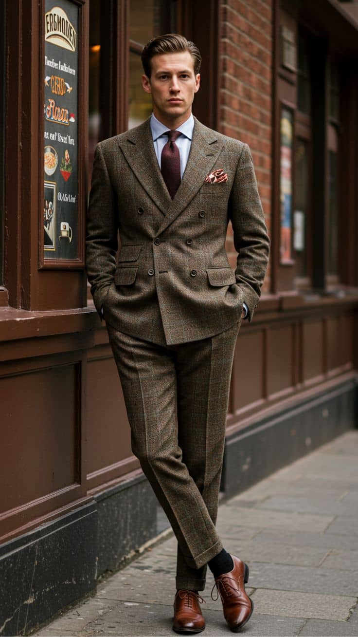 Classic brown tweed suit bespoke tailor Koh Samui